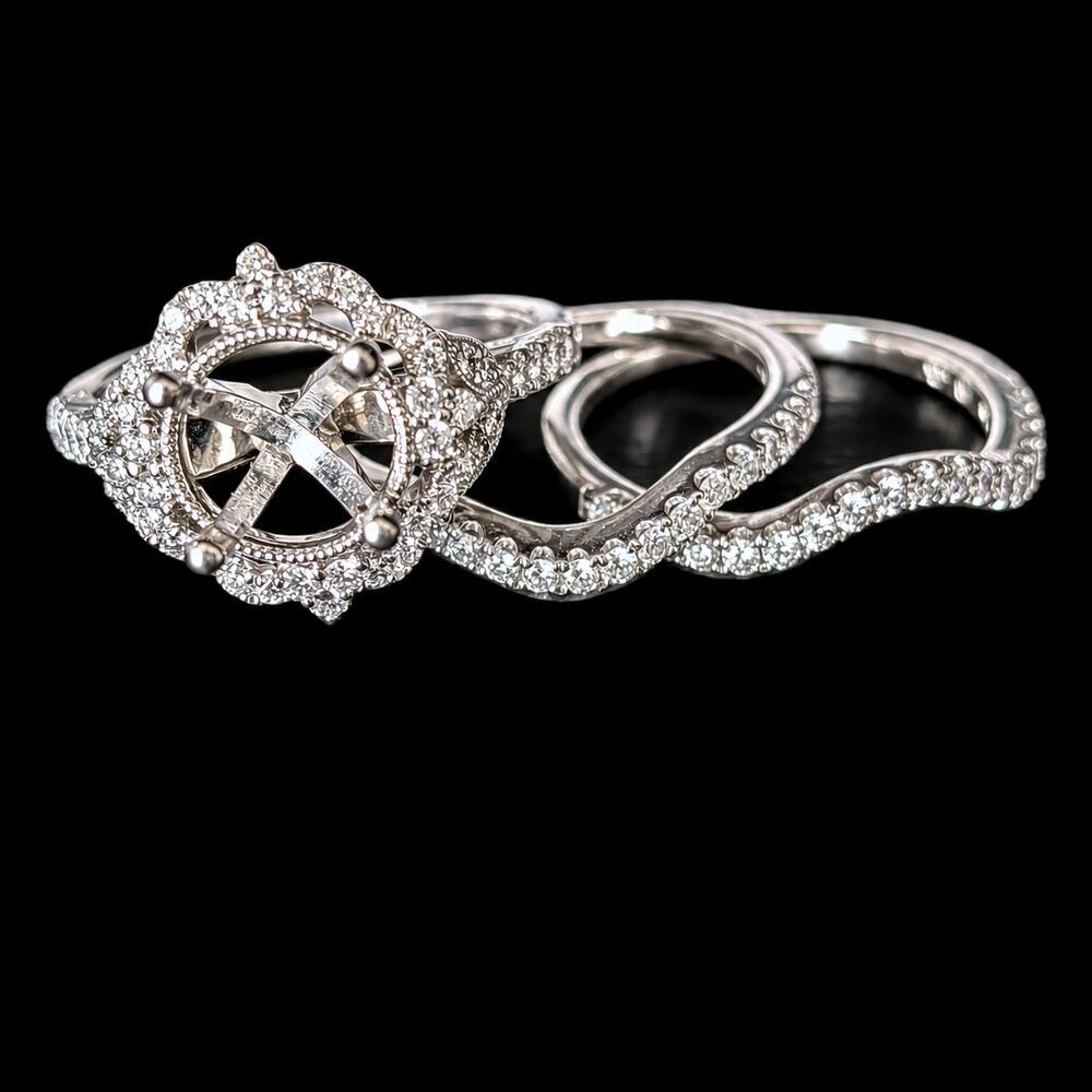 Shane Co 3 Rings Bridal Semi Mount Set Diamonds 14k White Gold Engagement 7.5mm